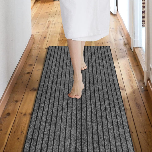 Custom Size Backed Non-Slip Area Rugs Runner, Easy Clean, Waterproof Runner Rugs for Hallway Entryway, Kitchen, Laundry, 2FT x 11FT, Gray Stripe