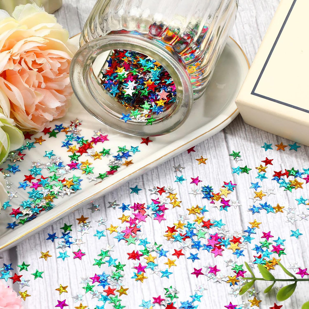 MARFOREVER Rainbow Star Confetti, Glitter Star Confetti Birthday Scatter Table Centerpiece Metallic Sequin Sprinkles Stars for Baby Shower Wedding Christmas Valentine Party Decorations