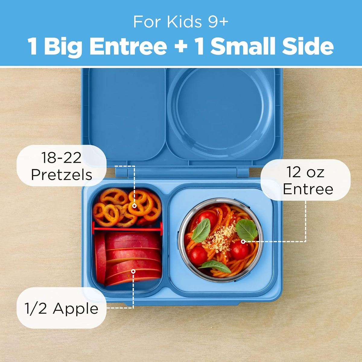 Omie OmieBox UP bento Box for Kids | Insulated Lunch Box | Leak Proof Vacuum Insulated Thermal Food jar | Cooler ice Pack | 2 Compartments (Cosmic Blue)
