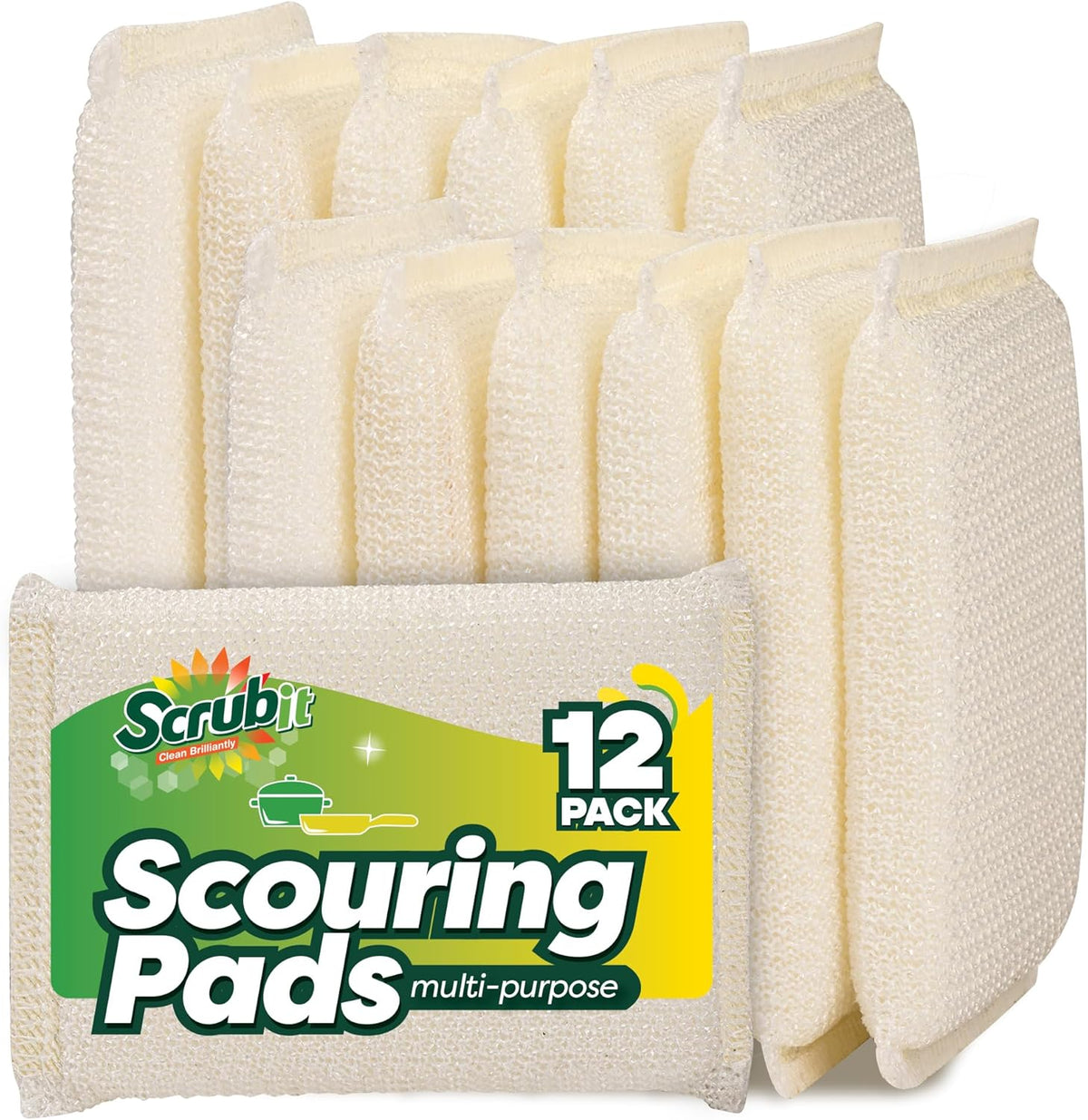 12 Pack Scrub Sponges Kitchen by SCRUBIT, Multi-Purpose Scouring Pads, Non-Scratch Cleaning Sponges for Dishes, Pots & Non-Stick Cookware - Long Lasting Dish Scrubbers for Kitchen, Bathroom & More
