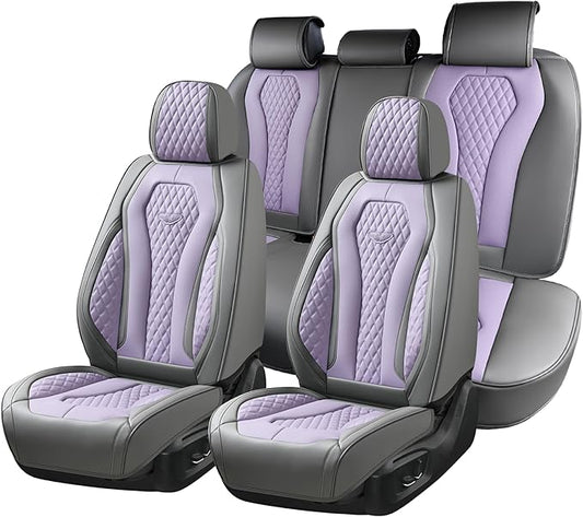Coverado Automotive Seat Covers, Car Seat Covers Full Set, Purple Car Seat Cover, Car Seat Covers Front Seats Back Seat Cover, Waterproof Car Seat Cushion,Leather Seat Protector Fit for Most Cars
