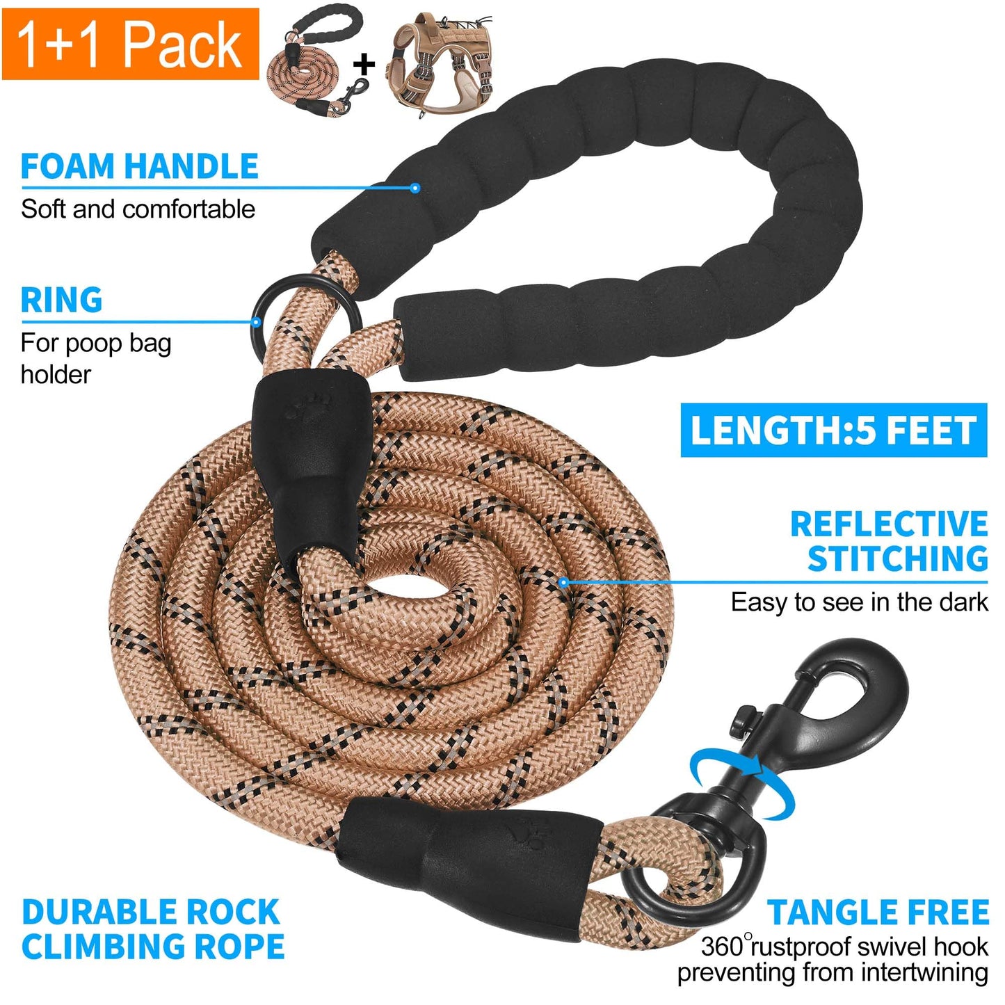 Beebiepet Heavy Duty Tactical Dog Harness for Small Dogs, No Pull Adjustable Pet Harness Reflective Service Training Easy Control Pet Vest Military K9 Working Dog Harnesses- Large, Brown