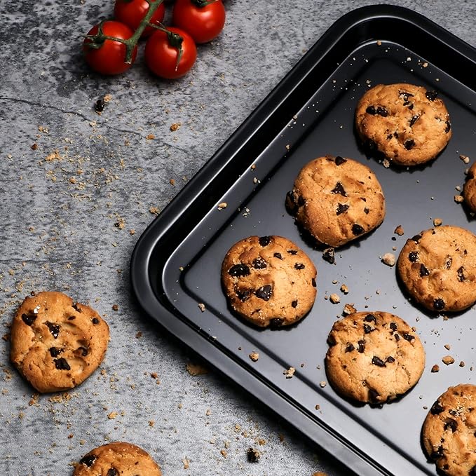 HONGBAKE 2 Pack Quarter Sheet Pan for Baking - Nonstick 13.8 x 9.8 Small Cookie Sheet with Wider Grips, 27% Thicker Carbon Steel Commercial Oven Tray - Black