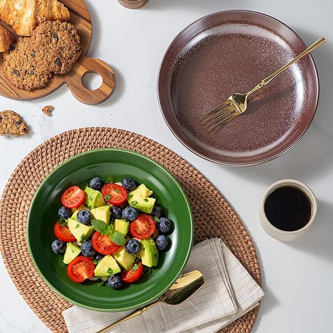 HAPPY KIT 9'' Large Pasta Bowls Set of 4, 42 Oz, Stoneware Reactive Glaze Salad Bowls, Ceramic Serving Bowls for Fruit,Soup,Noodle, Dinner, Scratch Resistant, Dusty Rose