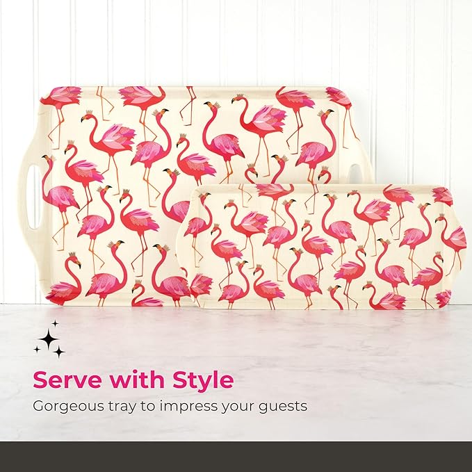 Pimpernel Sara Miller London Flamingo Collection Melamine Tray – (19.25" x 11.5") Large Rectangular Platter with Handles, Decorative Tropical Bird Print for Serving Meals & Beverages