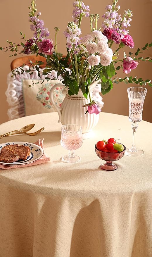 patdrea Designer Vintage Linen Round Tablecloth,Beige Breathable French Trees Pattern Table Cloth,Fall Decoration Table Cover for Kitchen Dining Christmas,Thanksgiving,Diameter 67"-Tatiana D