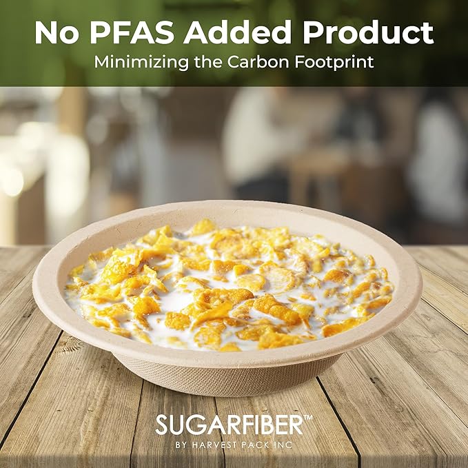 [600 Count] Harvest Pack PFAS Free 12oz Round Compostable Paper Bowls Bulk, Disposable Heavy-Duty Eco-Friendly Bagasse Bowls, Sugarcane Natural Plant fibers for Meal Prep Takeout Dinnerware