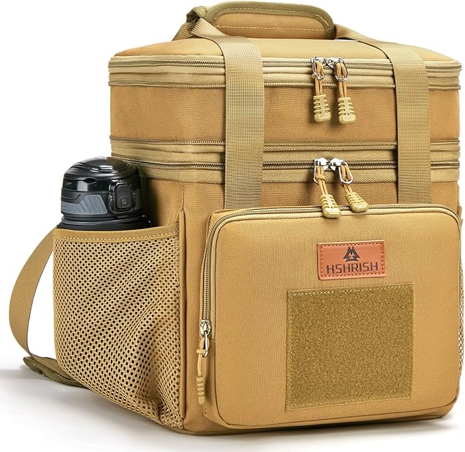 Expandable XLarge Tactical Lunch Box for Adults, Waterproof Insulated Lunch Bag with Lots of Storage Space, Durable Cooler Bag for Men Women Work Outdoor Picnic Trips, 22L(Brown), HSHRISH