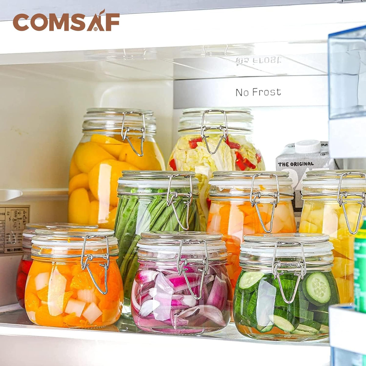 ComSaf Airtight Glass Canister Set of 3 with Lids 34oz Food Storage Jar Round - Storage Container with Clear Preserving Seal Wire Clip Fastening for Kitchen Canning Cereal,Pasta,Sugar,Beans,Spice