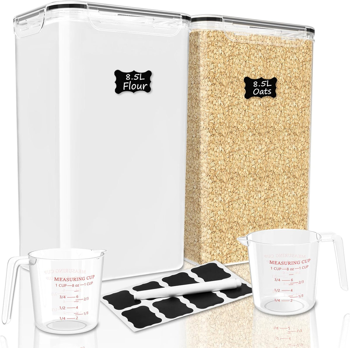 2 PC Flour Sugar Storage Containers (8.5L | 287 Oz) Extra Large Food Storage Containers with Lids - Airtight Leakproof BPA FREE Flour Container for Rice, Cereal, Sugar