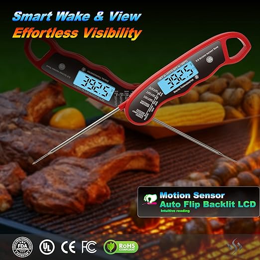 0.6S Instant Read Digital Meat Thermometer Probe/Pen，Factory‑Calibrated/Waterproof/Backlit/Magnetic/Flip Display/Motion Sensor:Outdoor BBQ, Barbecue Grilling, Smoking, Oven, Baking, Oil, Candy