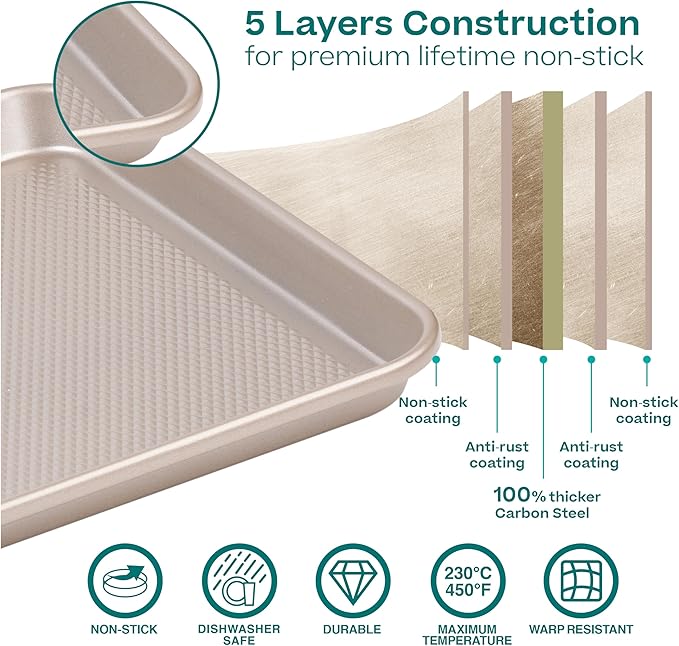 Baker's Secret Baking Sheet Pan Set, 3x Cookie Sheets for Oven, Diamond Texture Premium Air Flow, Set of 3 Baking Trays, Extra Thick 0.6mm with Diamond Base PFOA, PFOS, PTFE and PFAS free