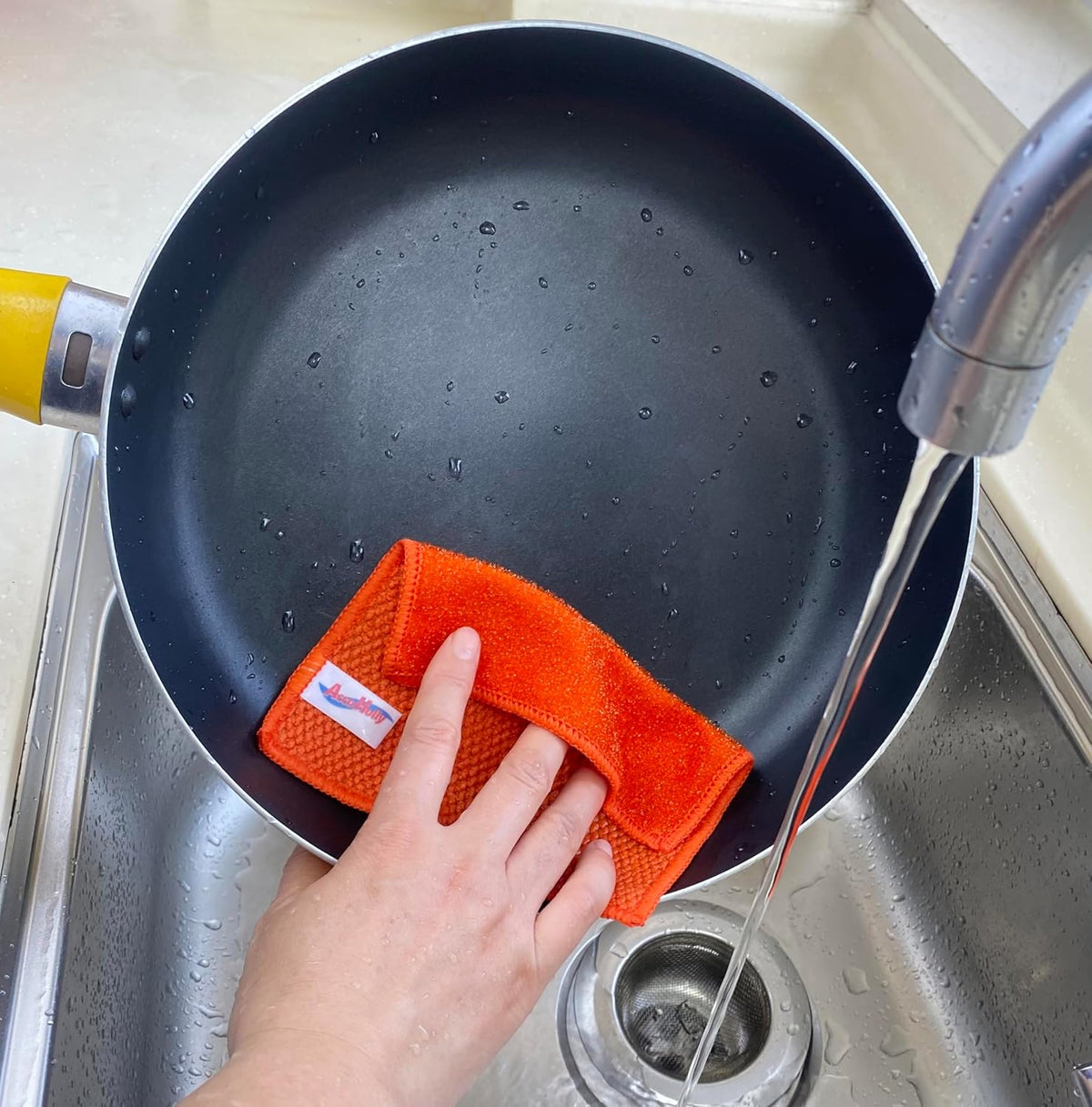24 Pack Microfiber Scrub Dish Cleaning Cloth, Non-Scratch, Reusable & Durable for Pan Pot Dish Cooktop Stovetop Counter Kitchen Household, Machine Washable, 6 x 6 Inch, Orange, Blue & Green Assorted
