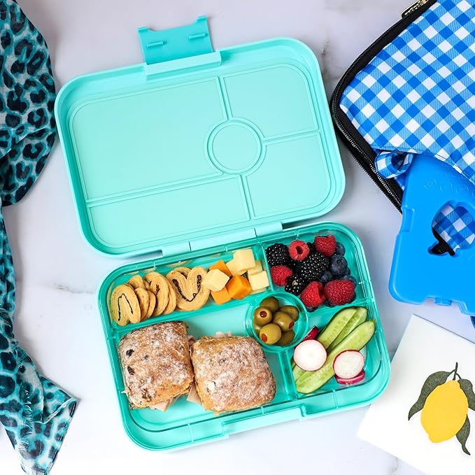 Yumbox Tapas Leakproof Bento Lunch Box - 5-Compartment Bento Container for Adults and Kids; Large Size 9.5x6.9x1.8; (Bali Aqua with Clear Aqua Tray)