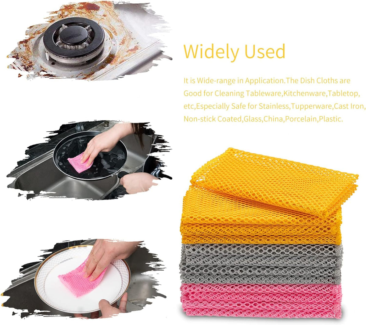 6Pcs Dish Wash Net,Innovative Mesh Cloth,Ultra Non-Scratch Dish Rags for Washing Dishes,100% No Odor/Quick Dry,Perfect Scrubber,Dish Sponges for Washing Dishes Yellow/Pink/Gray
