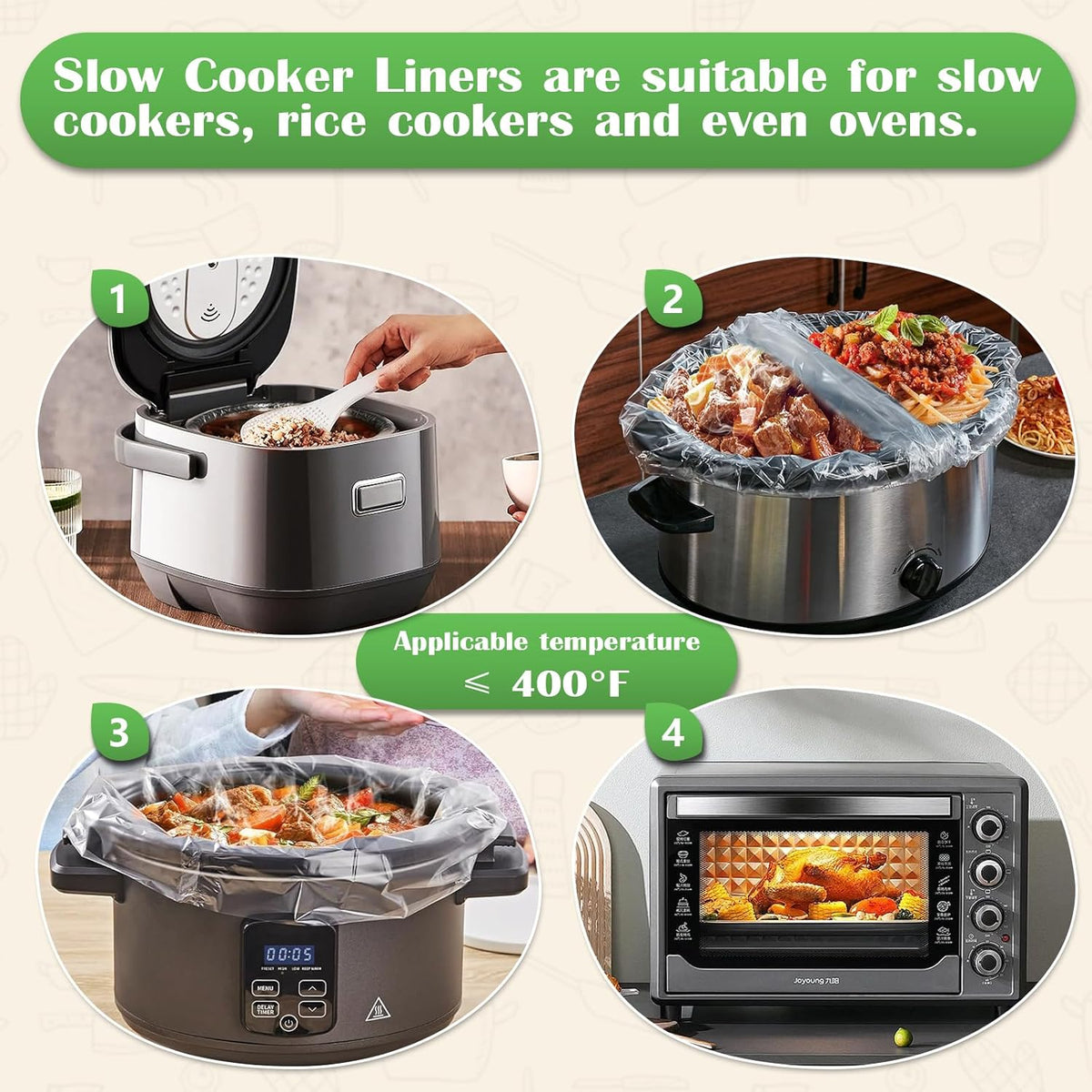 Slow Cooker Liners 3-8 Quarts Disposable Pot Liners 13"x21" Mess-Free Cooking & BPA Free Cooking Bags Suitable for Oval & Round Pots High-Temperature Resistant Liners(20 Liners)