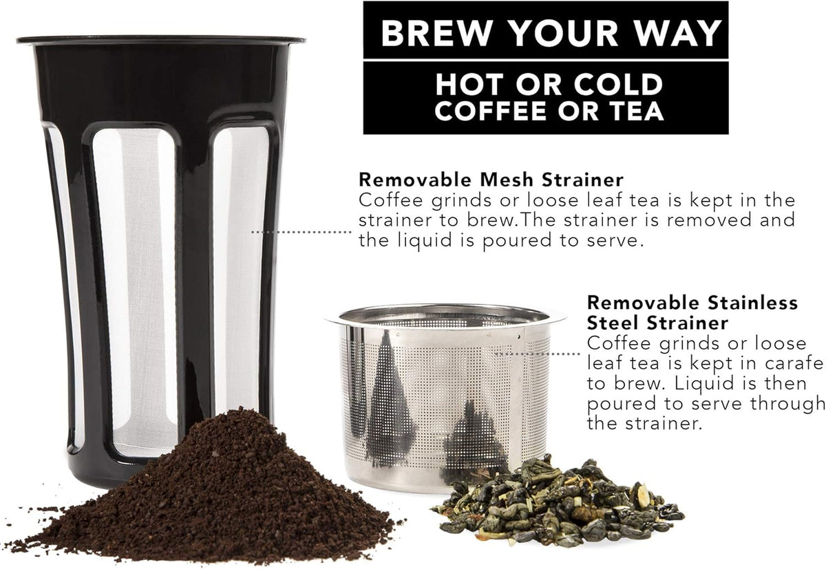 Hastings Collective Thermal Coffee Carafe 50 Oz - Large Stainless Steel Insulated Carafe - 1.5 Liter Double Walled Vacuum Thermos Coffee and Beverage Dispenser with Tea Infuser and Strainer (White)