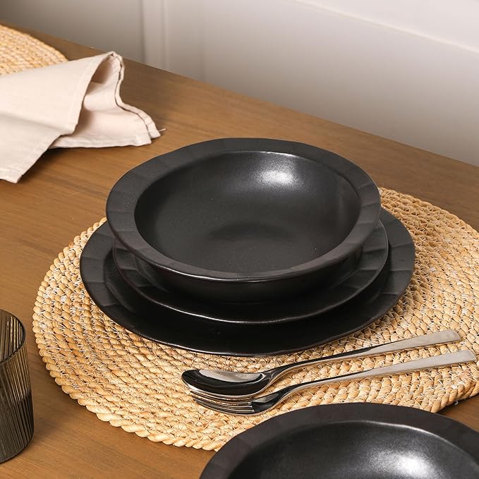 Stone Lain Oasis 4-Piece Pasta Bowl Set Stoneware, Black