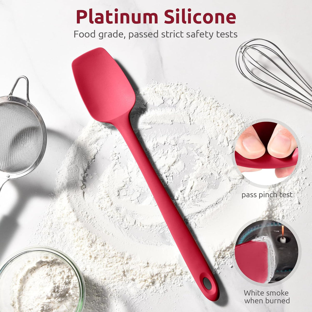 U-Taste Extra-Long 600ºF Heat Resistant Spatula Spoon: 14" Silicone Spoonula Cooking Utensils for Kitchen Use, Non-Stick Scoop Scraper with Soft Edge & Firm Core for Baking, Mixing, Serving (Red)