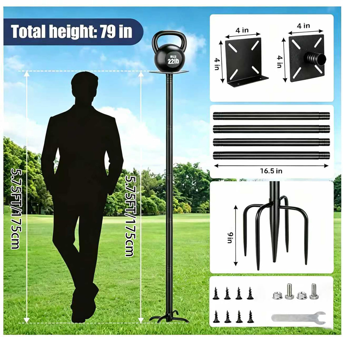Smart Bird Feeder Pole Stand, 93 Inch Bird House Pole for Outdoors Heavy Duty Adjustable Mounting Pole for Smart Bird Feeder with 1 Inch Dia Bird Feeder Post Weather Station, Black