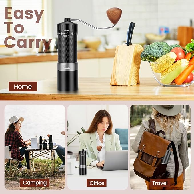 MB2 Manual Coffee Grinder, External Adjustment, 35g Large Capacity Burr Grinder, Magnetic Catch Cup Less Mess, Stainless Steel Burr Espresso Grinder Great Flavor in Pour Over, French Press