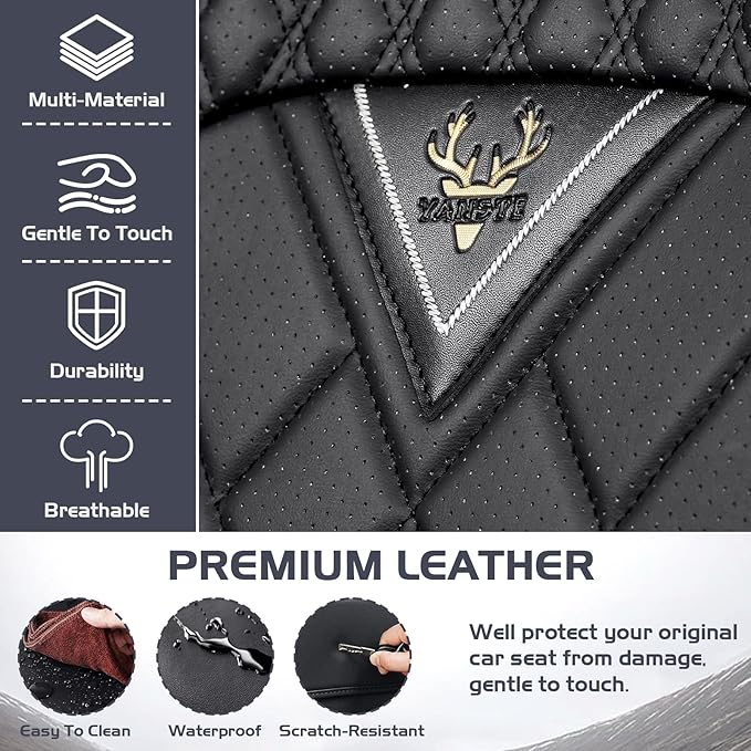 Truck Seat Covers for Ram 3500 2009-2026, Waterproof Premium Leather Full Coverage Car Seat Cover, Muscle Sport Style Auto Interior Seat Cover Sets (Front Set/Black)