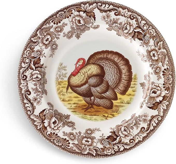 Spode Woodland Turkey 9" Soup Plate - Fine Earthenware Thanksgiving Bowl for Soup, Pasta or Salad with Rustic Bird Design - Dishwasher, Microwave, Oven & Freezer Safe, Autumn Tableware for Holiday