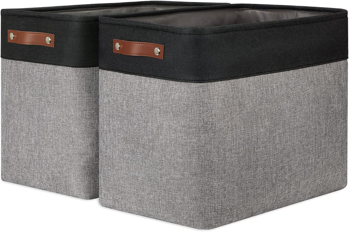 DULLEMELO Extra Large Storage Baskets, Fabric Storage Bins for Organizing Shelves Nursery Toys Books, Closet Baskets and Bins with Handles, Black&Grey, 2-Pack