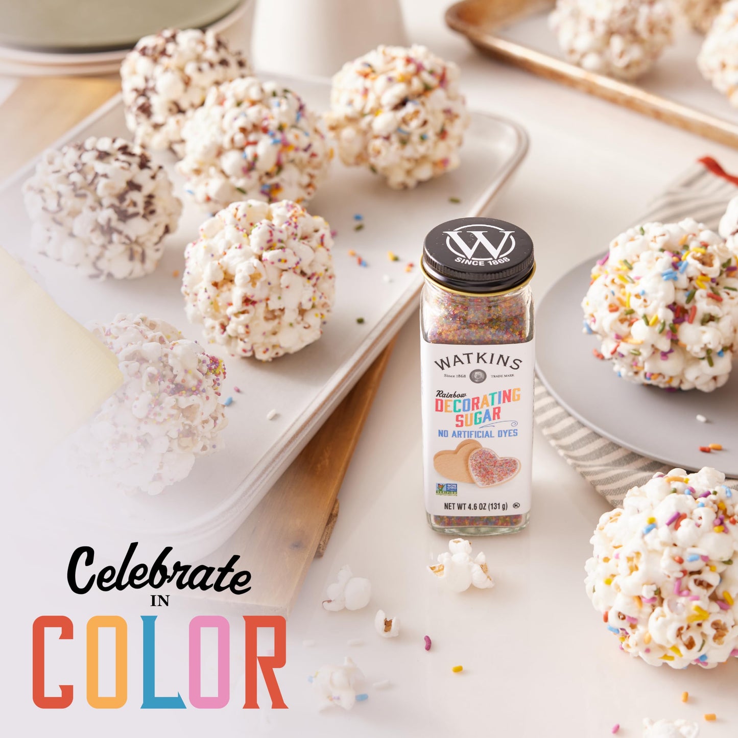 Watkins Rainbow Decorating Sugar (No Artificial Dyes), Non-GMO, Kosher, 4.6 Ounce, 1-Pack