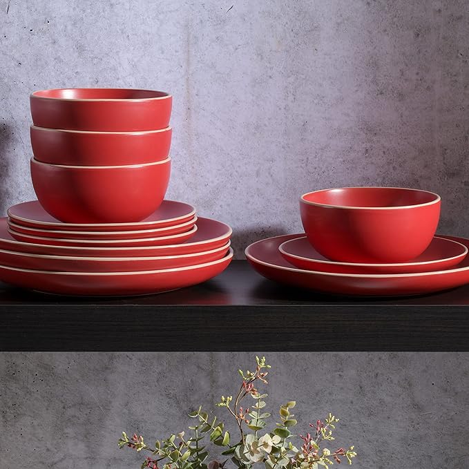 Gibson Home Rockaway 12 Piece Dinnerware, Red Matte