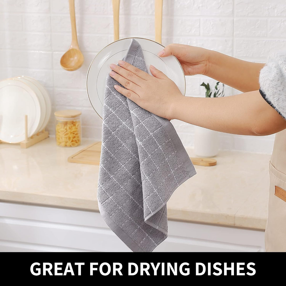 Homaxy 100% Cotton Terry Kitchen Dish Cloths, Ultra Soft and Absorbent Dish Towels for Kitchen, Suitable for Drying and Washing Dishes, 12 Pack, 12 x 12 Inches, Light Grey
