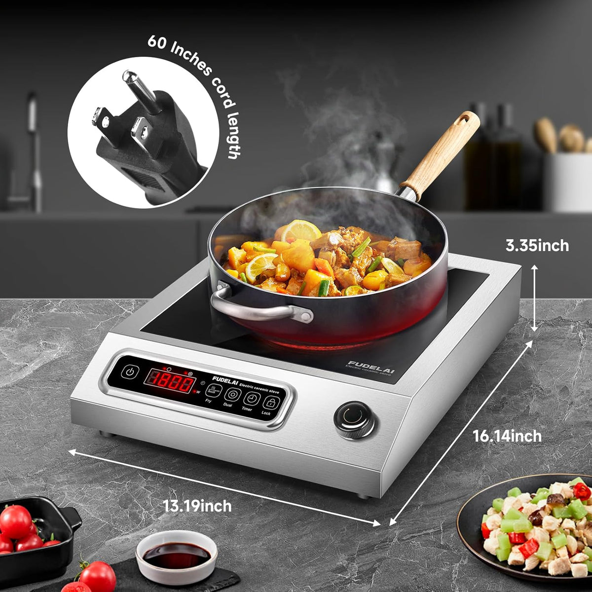 1800W Electric Hot Plate with Infrared Heating & 9 Power Levels - Commercial-Grade Countertop Burner, Ceramic Cooktop with Timer, Child Safety Lock for Home Kitchen, Restaurants