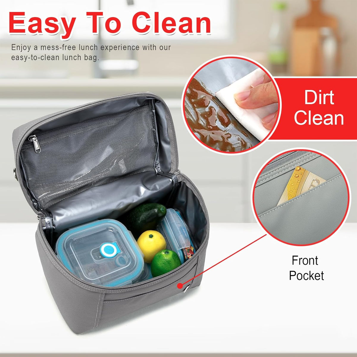 NOL Natural Organic Lifestyle Insulated Lunch Bags for Women Cooler Bag Lightweight Nylon Waterproof Lunch Box For Work (Cool gray, Medium(normal))