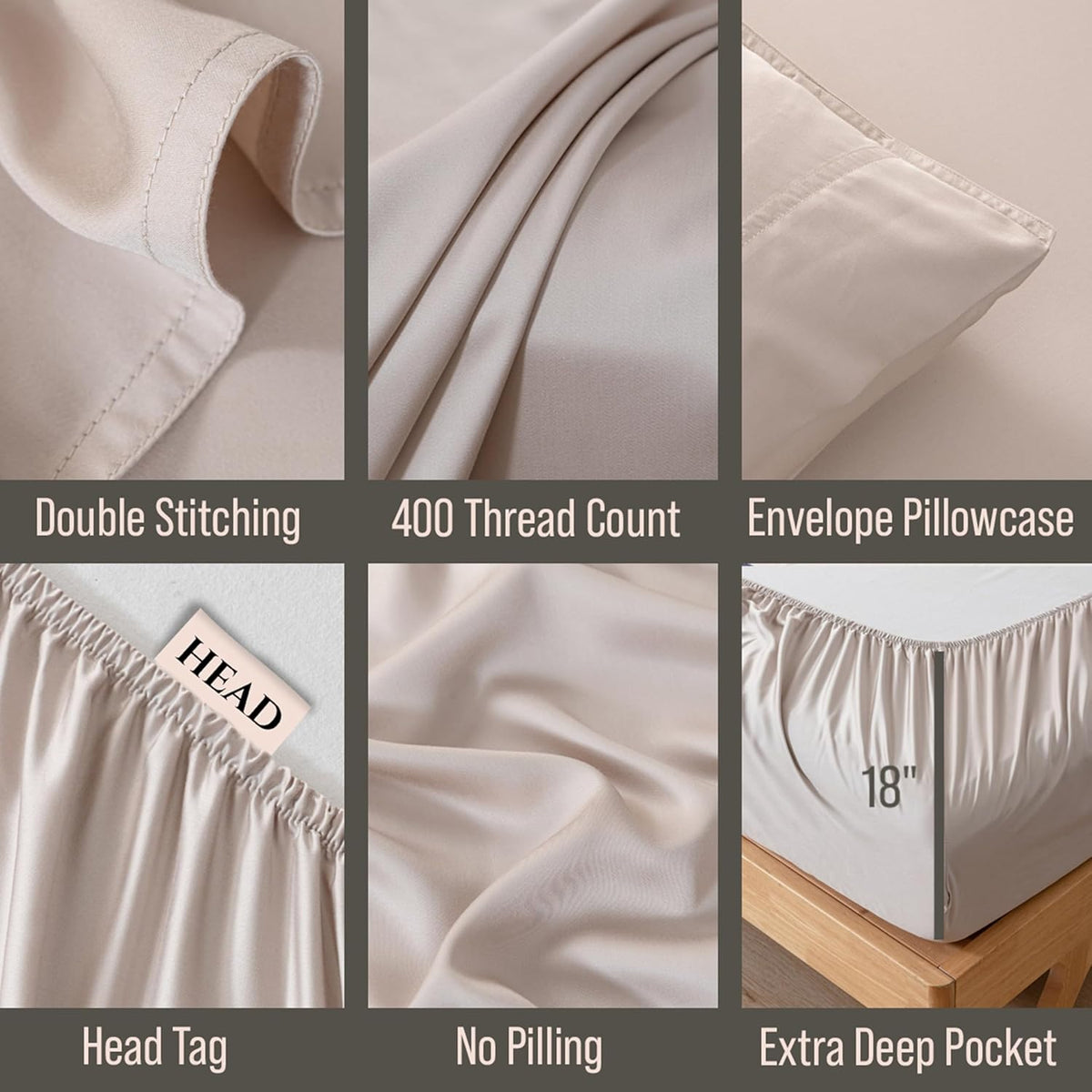 Bella Coterie Luxury Bamboo Viscose King Size Sheet Set | 100% Organically Grown | Ultra Soft | Cooling for Hot Sleepers | 18" Deep Pocket [Dune]