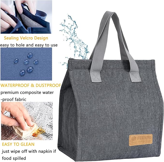 Lunch Bag for Women/Men,Waterproof Reusable Portable Lunch Tote,Lunch Box Bag.Thermal Cooler Bag Ideal for Work/Party/l/Travel/Picnic (Light Gray)