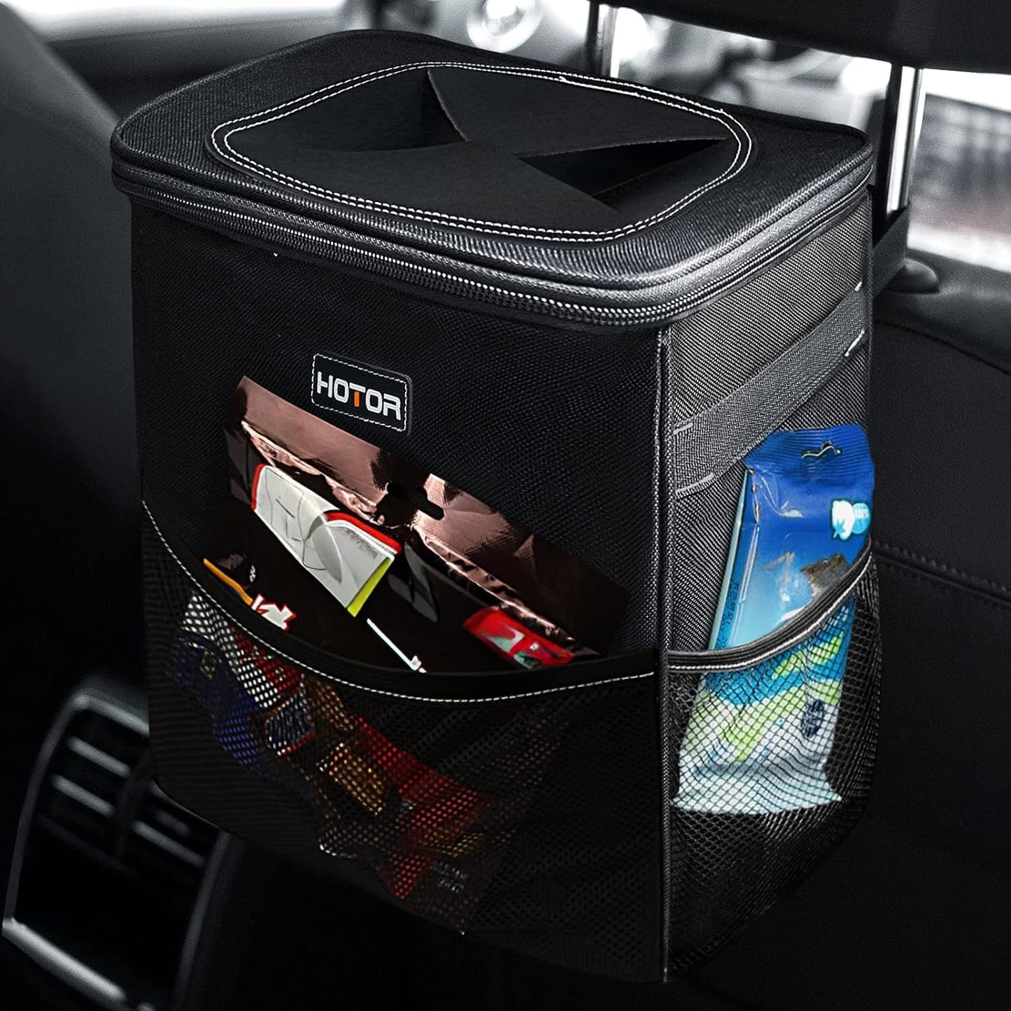 HOTOR Car Trash Can, Leakproof Car Organizer, 3-Gallon, Black