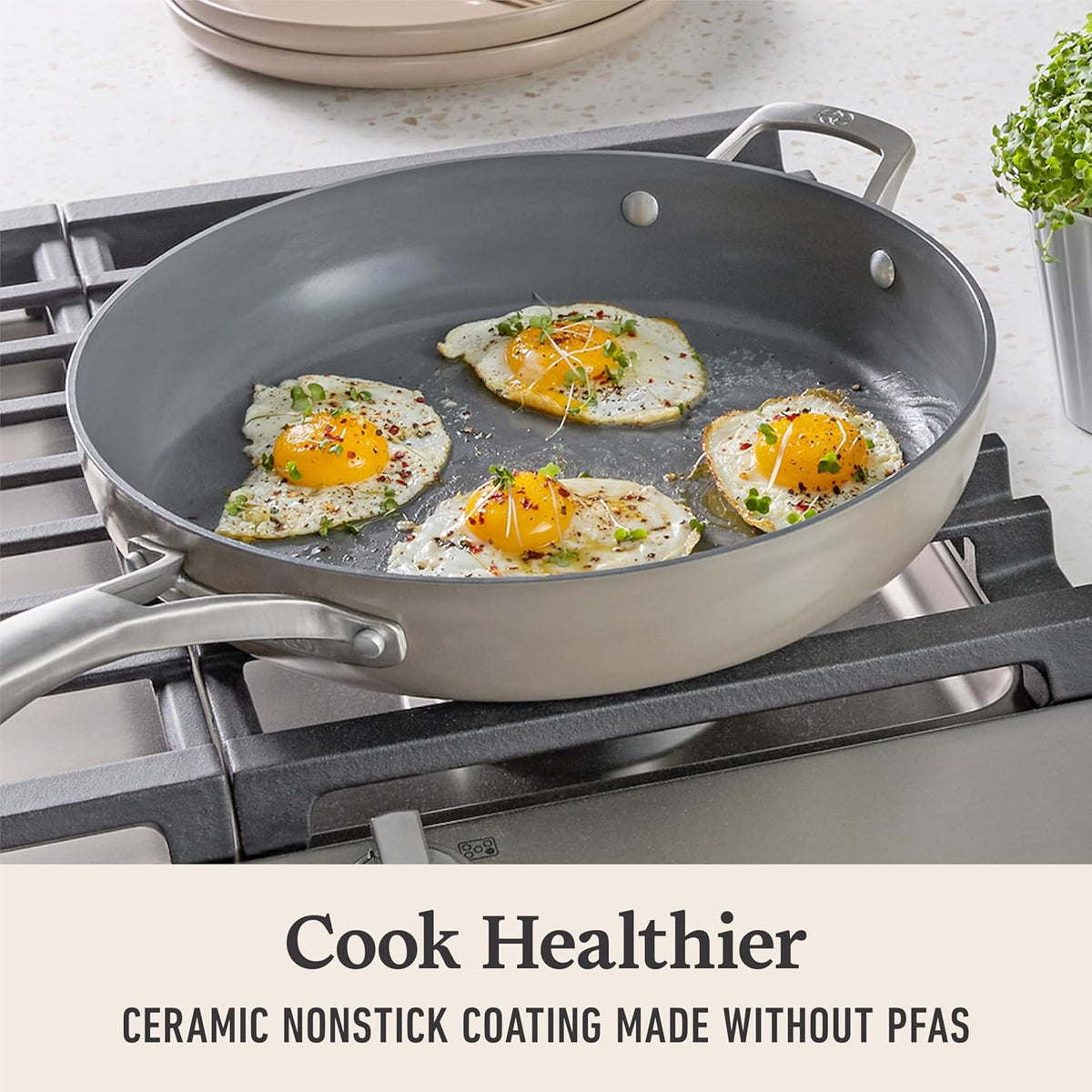Calphalon® Premier Ceramic Nonstick 12" Frying Pan with Lid, Mushroom Grey