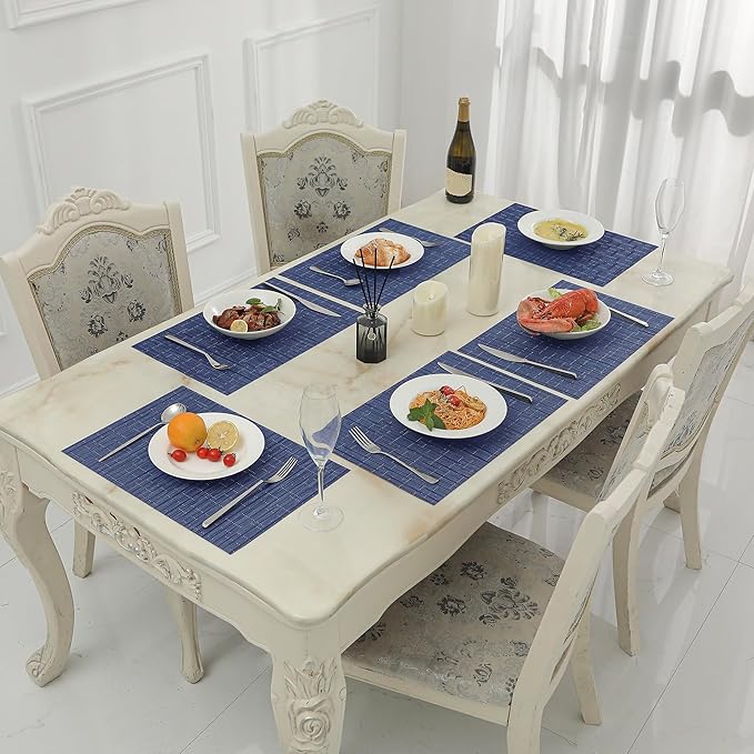 Leetaltree Blue Placemats Set of 4 - Heat Resistant Non-Slip Place mats for Dining Table, Washable Durable PVC Vinyl Woven Table Mats（Blue, 4）