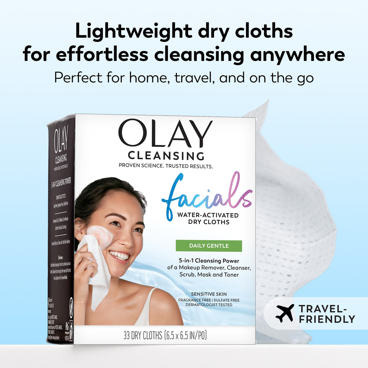 Olay Eye Makeup Remover Wipes, Daily Facials Gentle Face Cleanser for Sensitive Skin, Alcohol and Fragrance Free, Soft Face Wash Towels, Travel Essentials for Women, Dry Cloths, 99 ct (3 X 33ct)