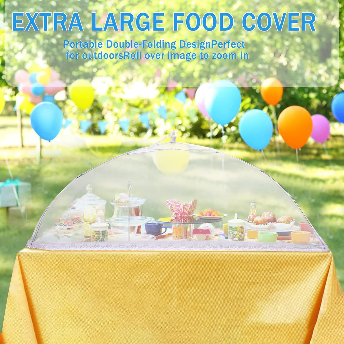 JULBEAR 4 Pcs Extra Large Mesh Food Cover Tent Umbrella Food Screen Covers for Outside Pop-up Mesh Reusable Food Nets for Parties Picnics Outdoor BBQs Collapsible (1 Pcs 40"x24", 3 Pcs 17"x17")