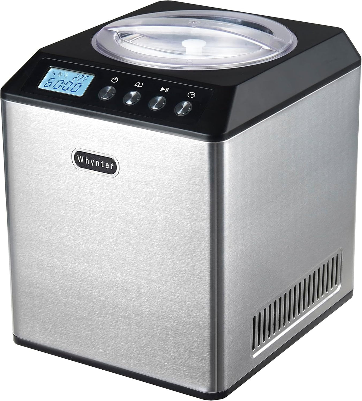 Whynter Ice Cream Maker Machine Automatic 2.1 Qt. Upright with Built-In Compressor, LCD Digital Display & Timer, No Pre-Freezing, ICM-201SB, Stainless Steel