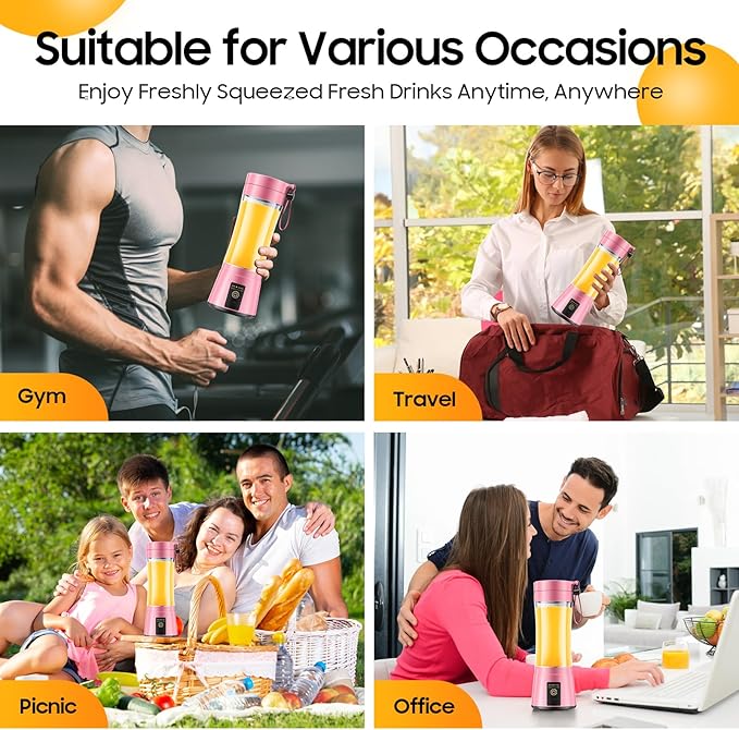 Cordless Portable Personal Size Blender - Mini Blender Make Smoothies and Shakes, 380Ml BPA Free Travel Cup, Powerful Blending Suit in Office/Home/Gym