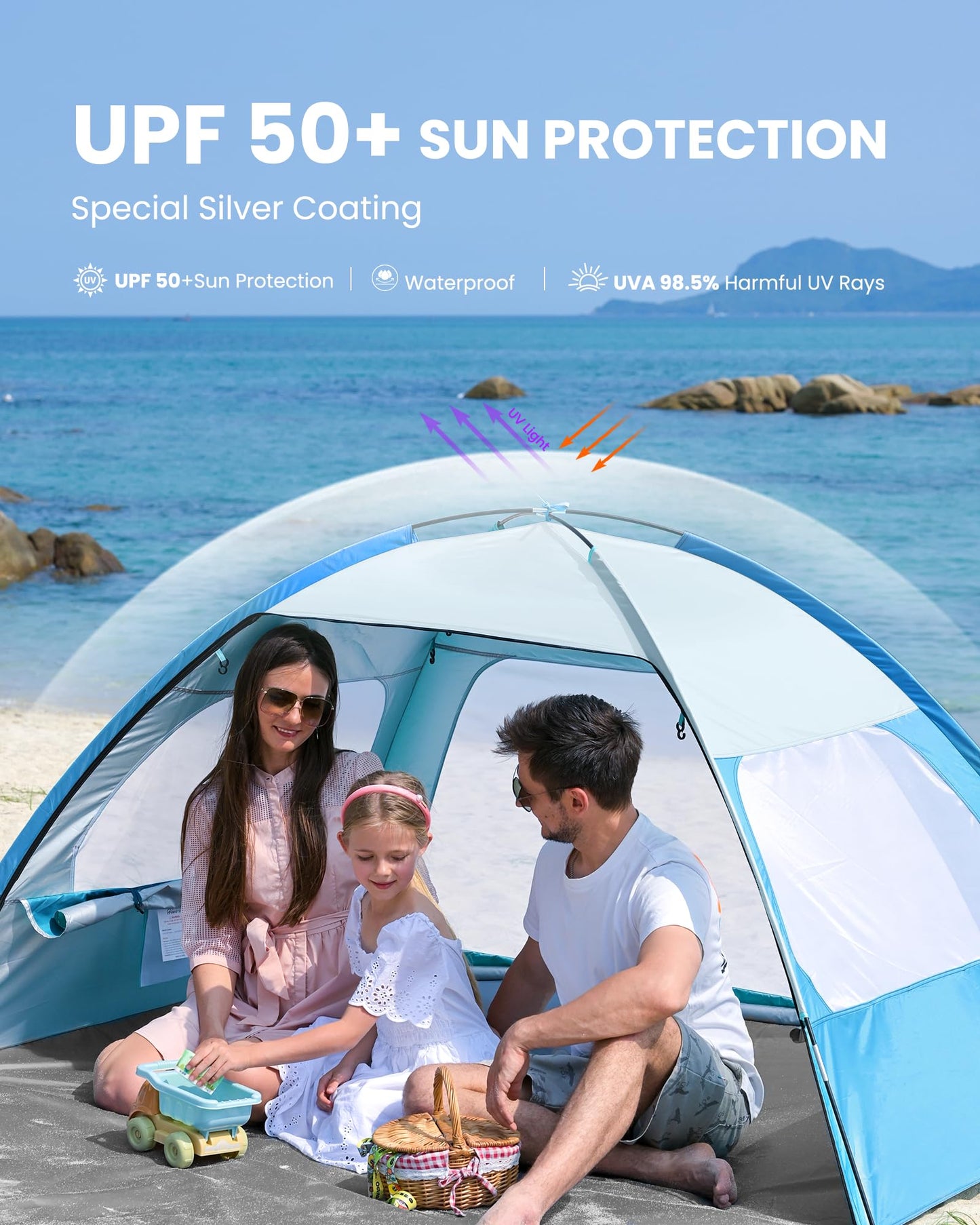 OutdoorMaster Beach Tent for 3/4/6/8 Person, Portable Sun Shade Shelter