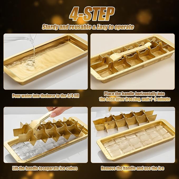 Professional Ice Cube Tray Gold-color, 18-Slot Stainless Steel, Heavy Duty Metal Freezer Mold with Lever Release, Bar & Kitchen Use, Send Goods from Local Warehouse