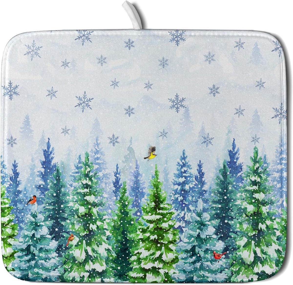 Winter Dish Drying Mat Forest Kitchen Mat for Counter for Home Season Decor 18 X 16 In