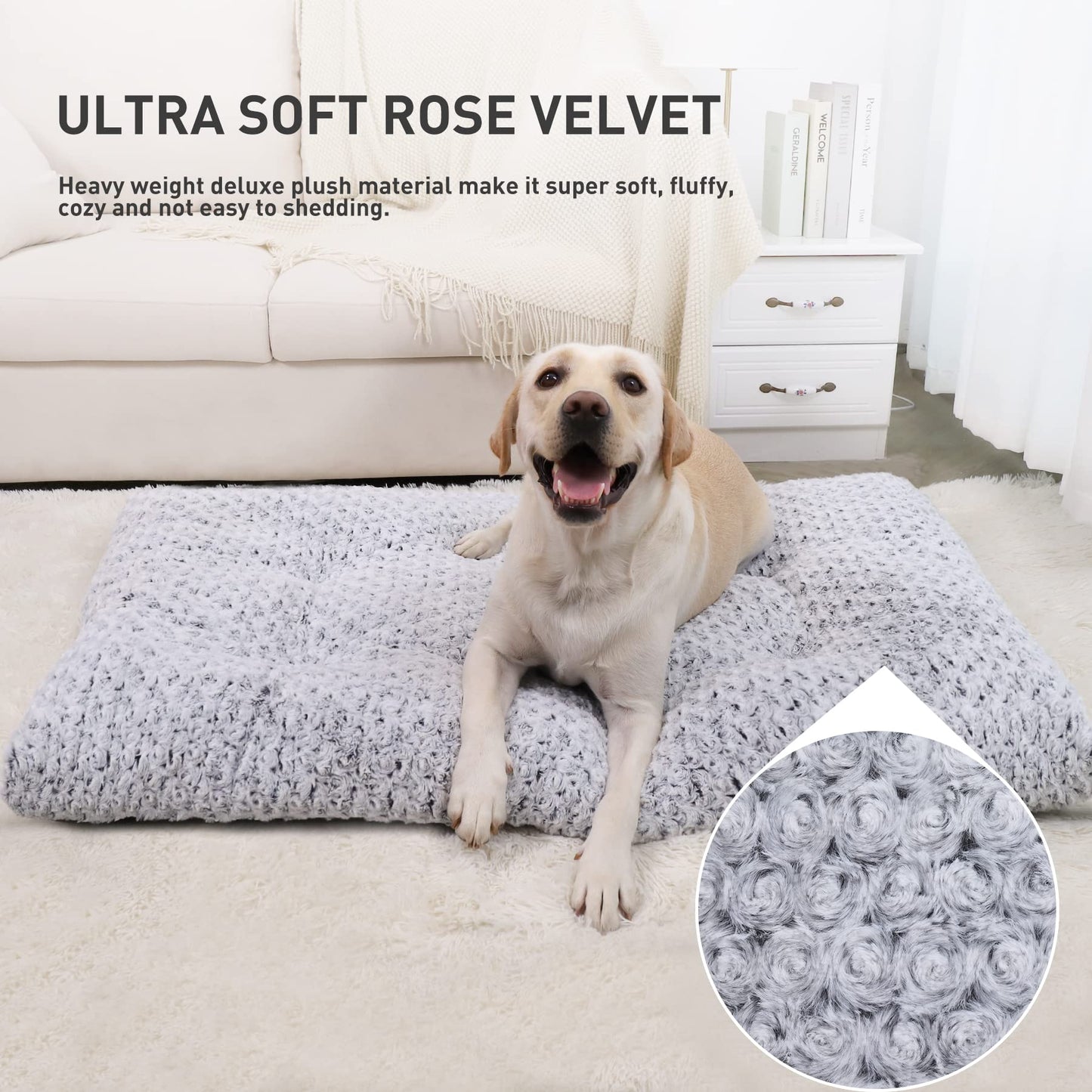 KSIIA Washable Dog Bed Medium Size Dog Crate Bed Plush Pet Mat 35"x23" Gray