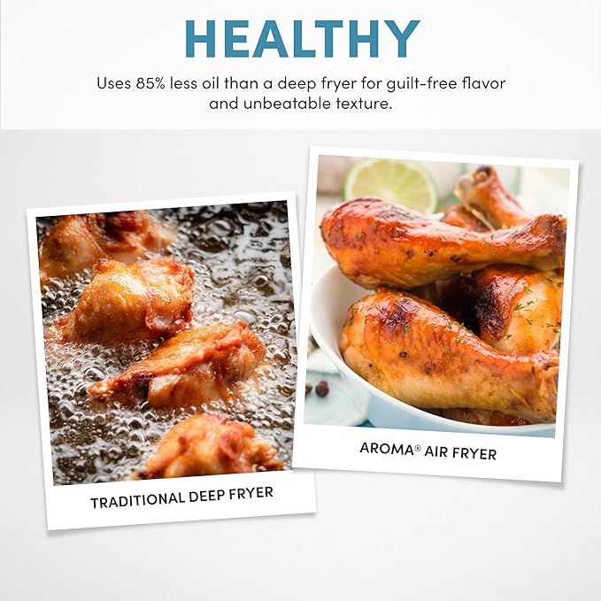 AROMA® Glass Air Fryer and Countertop Convection Oven with Powerful 360Crispy™ Technology (3 Quart), White