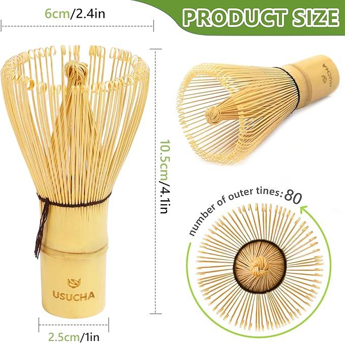 Bamboo Matcha Whisk, Handcrafted Organic Traditional Japanese Chasen, Matcha Stirrer Green Tea Preparation Mixing Tool Accessory (120 Prongs)