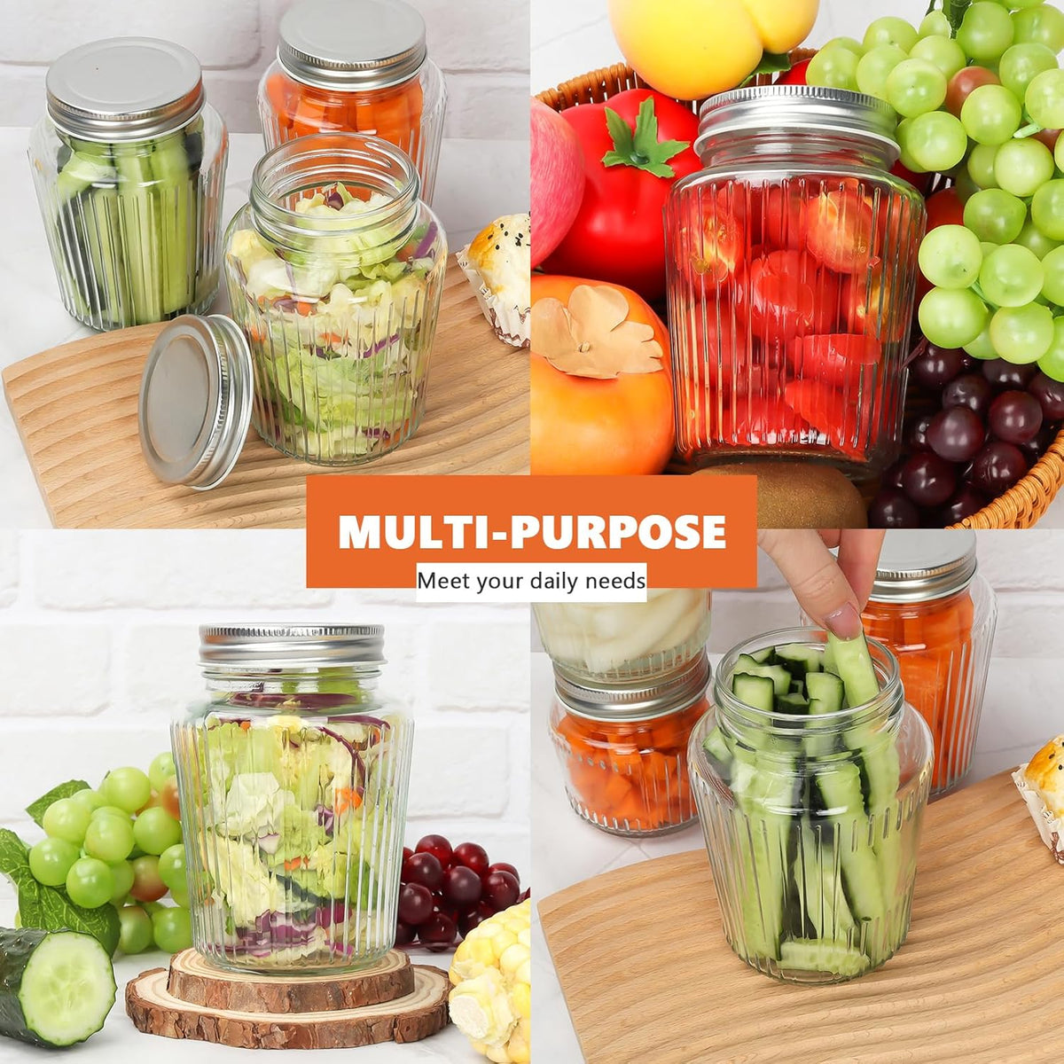 Cehomi Glass Mason Jars with Lids - 16 oz Vintage Canning Jars, Pickling Jars for Jelly, Jam, Honey, Pickles, Spice, Essential Preserver for Home Storage and Gifting 4 Pack