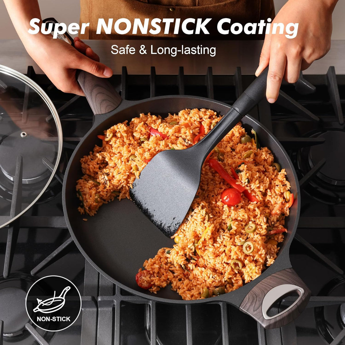 SENSARTE Nonstick Frying Pan Skillet 12.5Inch Large Non Stick Omelette Pans with Ergonomic Handle, Healthy Kitchen Cooking Chef's Pan, Free of Intentionally Added PFOA, Induction Compatible, Black